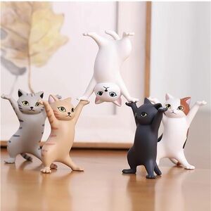 Cat Figurine Set for Desk Pen/Item Holders Novelty Yoga Sassy